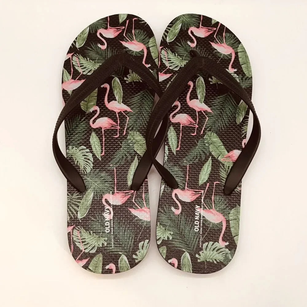 Old Navy Black Flamingo Flip Flop Sandal Men's 12 - 13 Summer Beach Cruise Thong
